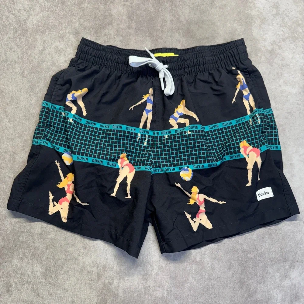 Duvin Design Co Mens Pixel Volleyball Swim Trunks Black Size M